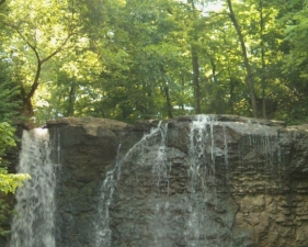 Water flowed over the top of the falls.