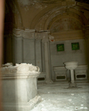 Rubble from the ceiling was atop the tomb on the left.