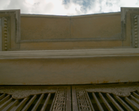 Looking straight up while standing at the front gates.