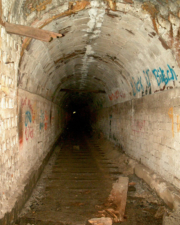 This is where the arched brick roof ended. The spot if light is the end of the tunnel.