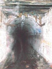 You can more clearly see the dark figure standing in the tunnel in this brightened version of the same photo.
