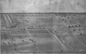 A bird's eye view sketch of Camp Chase when it was in use.