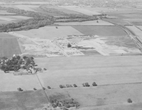 An aerial view of the DuPont plant in 1953.