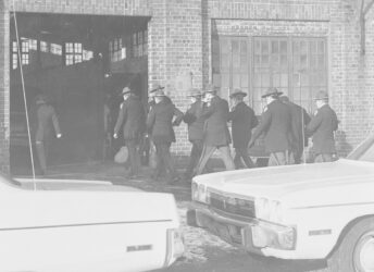 Ohio State Highway Patrol troopers entering the prison in 1973.