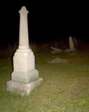 The tombstone of 18-year-old Lewis Hoover, who died on November 16, 1859.