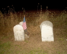 The tombstone of Civil War veteran Jacob Hoover, who died in 1889, is on the left. To the right was his wife Ivy's tombstone. She died in 1864.