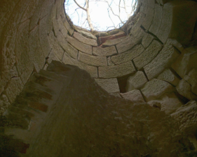 Looking up from inside the furnace. This was the hole that the watchman fell into.