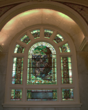 The Tiffany stained glass window of the rotunda room.