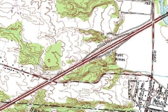 This topographic map marked the location of the rest area.