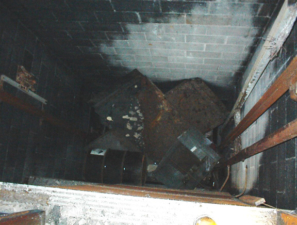 Looking down the elevator shaft.