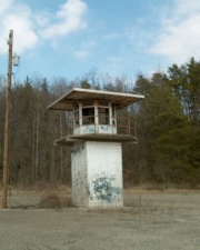 The only remaining guard tower was located on the east side of the prison.