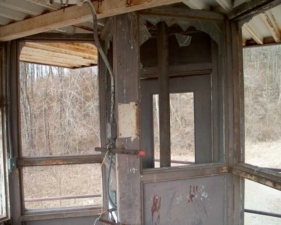 The red handprints in the guard tower were much creepier at night.