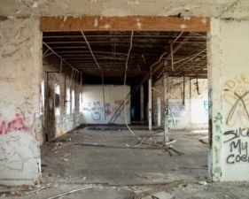 Beams were falling from the ceiling in this room, as with many other rooms in the prison.