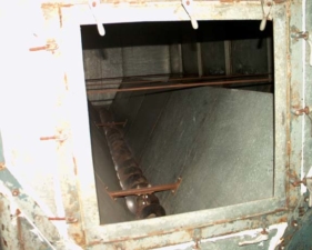 Looking inside one of the massive mixers.