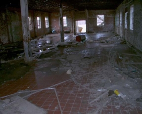 This appeared to be a kitchen area, considering the tiles on the floor.