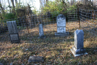 The standing tombstones of Looker-James-Rice Cemetery.