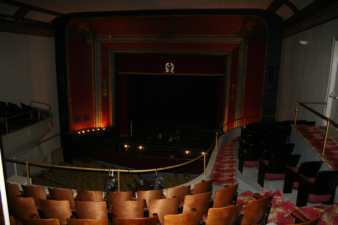 Looking down to the stage area from the back of the balcony.