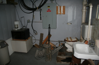 The projectionist's break area and restroom.