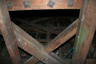 The area above the stage could be seen from a small room behind the ballroom.