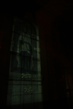 The Knights of the Templar paintings glowed in the dark room.