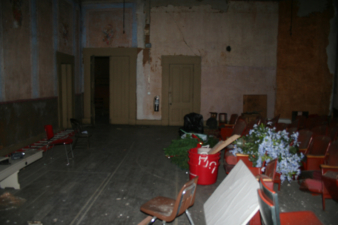A view of the ballroom's entry doors off of the main stairway.