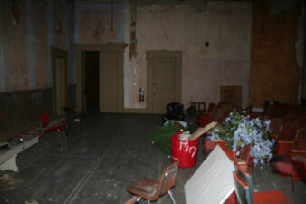 A view of the ballroom's entry doors off of the main stairway.