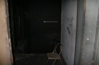 Looking to the same set of stairs from the top later in the night.
