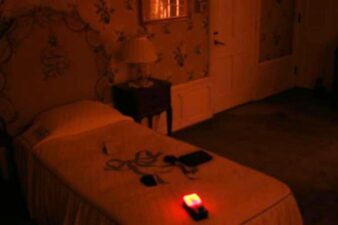 An EMF meter and EVP recorder were placed on Mrs. Bromfield's bed during our paranormal investigation.