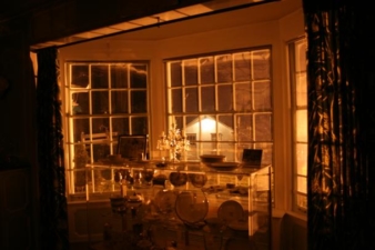 The case in the dining room displayed some of Bromfield's china.