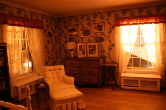 Looking into Bogart's room during the night from the foyer stairs.