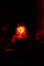 Another bust lit by red LEDs in Bromfield's room.