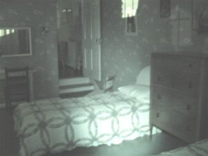 This infrared photo taken by COPS shows a possible apparition standing in the doorway at <a href="https://www.ohioexploration.com/paranormal/investigations/inv-malabarfarm/" target="_blank">Malabar Farm</a>. It has not been modified in any way except for resizing.