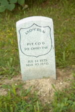 The tombstone of Aaron Dum, a veteran of the Civil War. He died on March 10, 1870.