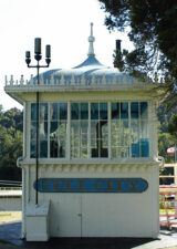 The Tell City was built in 1889 to carry passengers and freight on the Ohio River. On April 6, 1917, the ship sank after an accident in Little Hocking, Ohio. The pilothouse was removed from the wreckage and was used as a summer home for a while. It is now the oldest surviving pilothouse of its kind.