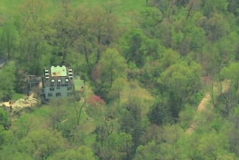 Another view of the mansion from the air. Walhalla Road can be seen to the right.