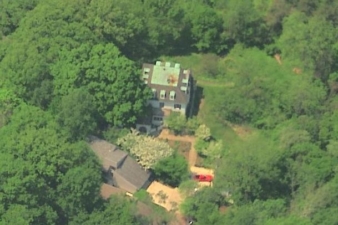 An aerial photo of the rear of the mansion.