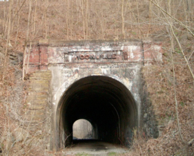 The west end of Moonville Tunnel. It faces Raccoon Creek.