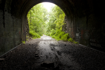 Looking out of the tunnel to the west, toward Raccoon Creek.