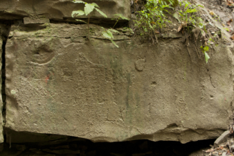 If you look closely, you can see lettering chiseled into this rock long ago.