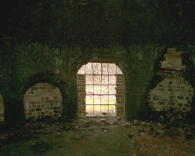 Some of the kiln had been damaged, as evidenced by the pile of bricks. The entryway of this kiln was gated off.