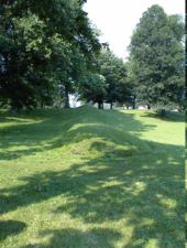 A small mound just a few feet from the parking lot.