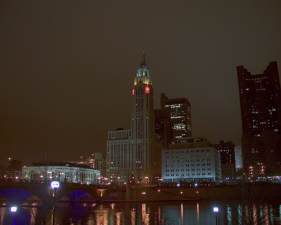 The LeVeque Tower as seen from the riverfront near COSI.
