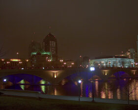 The Broad Street bridge. Columbus City Hall is the white building to the right and Columbus Police headquarters is the building with the green roof.