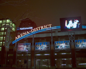The Arena District's sign and large video screen.