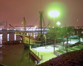 A replica of the Santa Maria called the Scioto River home from 1991 until it was removed in 2014 pending restoration. Currently in storage at a city facility in south Columbus, its future is uncertain.