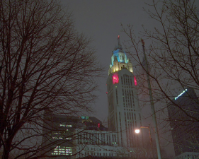 The LeVeque Tower was lit red, white and blue for many years following 9/11.