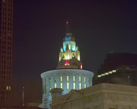 The LeVeque Tower behind the Ohio Statehouse.