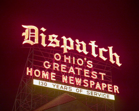 A closer look at the sign atop the Dispatch building.