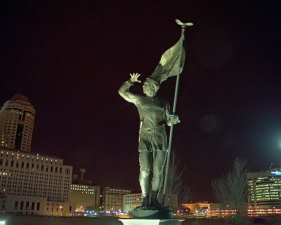A statue of Lucas Sullivant keeps watch over the city he founded.