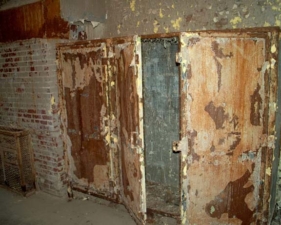 Large storage cabinets in a hallway.